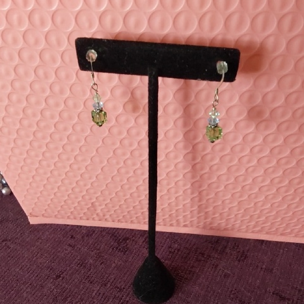 Modern Green and Silver Geometric Earrings